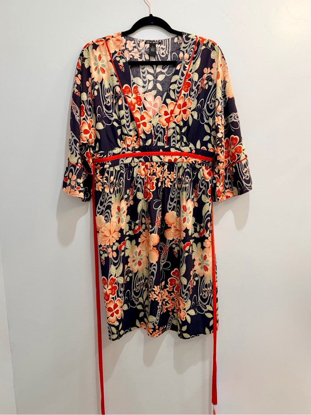 Vintage 2000s Y2K Lucky Brand Floral Kimono Sleeve Empire Waist Dress Medium - Picture 6 of 15